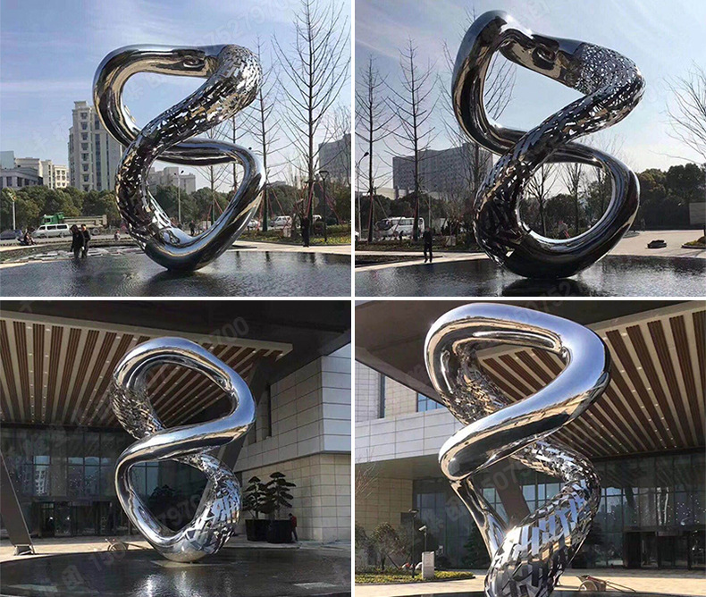 户外大型镂空水景标志性雕塑 抽象螺旋镜面不锈钢雕塑售楼部摆件
